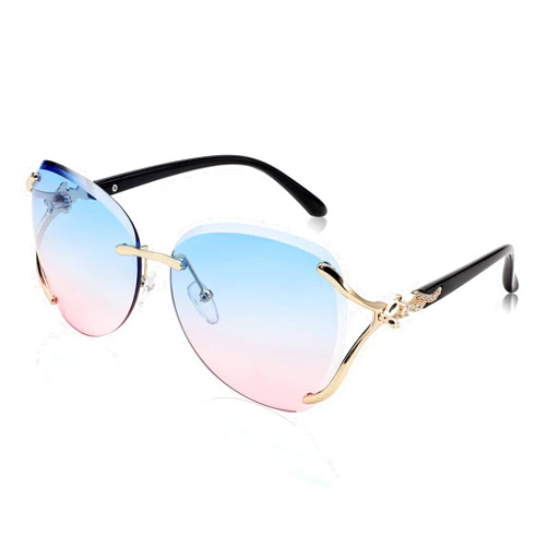 FEISEDY Classic Rimless Sunglasses Women Metal Frame Diamond Cutting Lens Ladies Large Fox Shades B4110