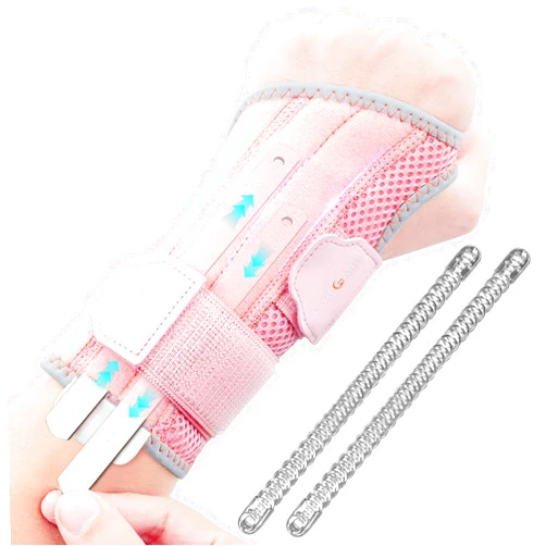 CURECARE 2 in 1 Carpal Tunnel Wrist Brace, 3 Adjustable Stability Wrist Support, Customized Wrist Splint with Replaceable Springs (Left - Pink, S/M)