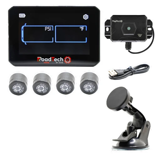 RoadTech by EDS RoadTech TPMS Kit 4 Cap Sensors - Tire Pressure Monitoring System for RVs, Trailers & Tow Vehicles, Real-Time Pressure & Temperature Alerts, Easy Install, Color Display