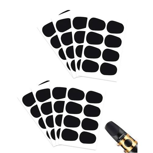 Uadbau 64Pcs 0.8mm Thick Saxophone and Clarinet Mouthpiece Cushion - Alto/Tenor Sax Mouthpiece Patches Pads Cushions - Oval Rubber Strong Adhesive for Beginners Musicians - Black