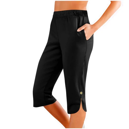 Generic Summer Capris for Women Casual Stretch High Waisted Yoga Pants Lightweight Pull On Side Split Athletic Cropped Trouser