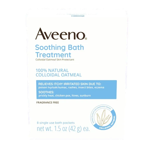 Aveeno Fragrance Free Soothing Bath Treatment, 100% Natural Colloidal Oatmeal, Sensitive Skin Bath Soak for Relief of Dry, Itchy, Irritated Skin Due to Eczema & Hives, Bath Packets, 8 ct.