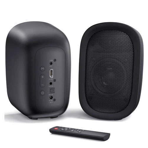 Saiyin Powered Bluetooth Bookshelf Speakers for Record Player, 40W Stereo Sound Speakers with 3-Inch Woofer, Dual-Curved Horn Bass Reflex Port and Optical/AUX/TV-ARC for Turntable/PC/TV, Pair