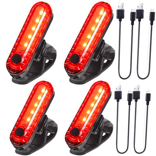 WALLBIG 4 Pack USB Rechargeable LED Bike Tail Light,Bright Bicycle Rear Cycling Safety Flashlight, Night Essential Reflector Seat Back Safety Lamp,4 Light Mode Options for Adults Men Women Road Mountain