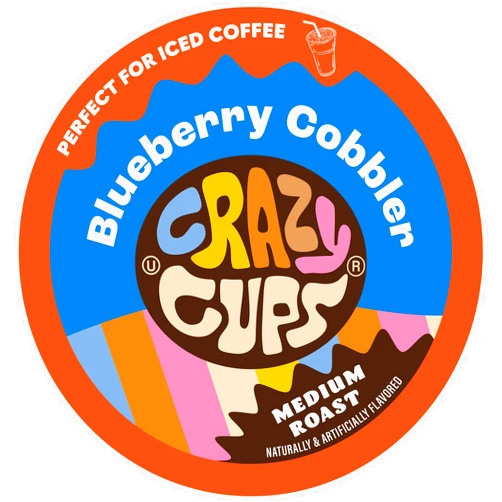 Crazy Cups Crazy Cup Flavored Coffee Pods, Blueberry Coffee Pods, Blueberry Cobbler Hot or Iced Coffee in Recyclable Single Serve Cups For Keurig K Cups Machines(Pack of 1, 22 Count Total)