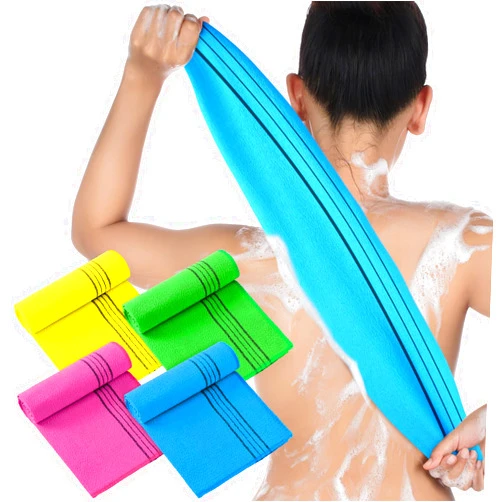 Tatuo 4 Pieces Korean Washcloth Exfoliating Long Korean Exfoliating Cloth Exfoliating Back Scrubber for Body Men Women Korean Bath Towel Japanese Exfoliating Washcloth Dead Skin Remover(Multicolored)