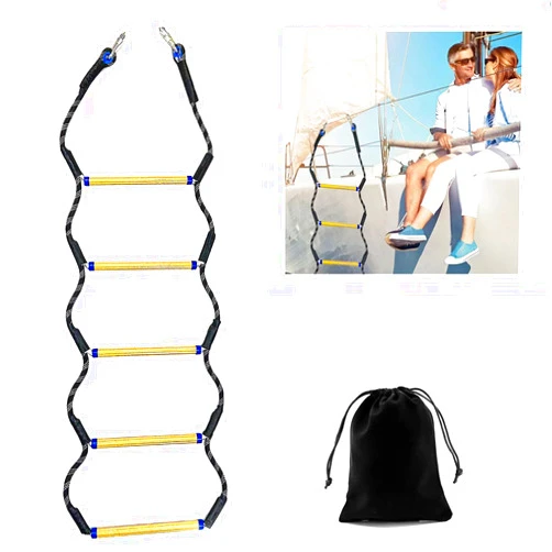 Airsearth Boat Rope Ladder 5 Step, Airsearth Load Capacity 400 lbs Rope Ladder for Inflatable Boat, Kayak, Motorboat, Canoeing, Fishing Boat, Extra Long Portable Marine Boarding Five Tire Rope Ladder (1pcs)
