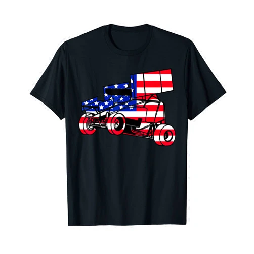 McGlone Motorsports American Flag Dirt Sprint Car Red White Blue USA Racing T-Shirt