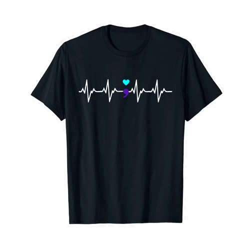 Suicide Prevention Awareness Gifts By IR&A Squad HeartBeat Semicolon Gift Suicide Prevention Awareness T-Shirt