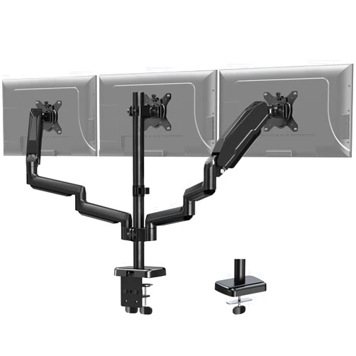 MOUNT PRO MOUNTPRO Triple Monitor Desk Mount - Articulating Gas Spring Monitor Arm, Removable VESA Mount Desk Stand with Clamp and Grommet Base - Fits 13 to 27 Inch LCD Computer Monitors, VESA 75x75, 100x100