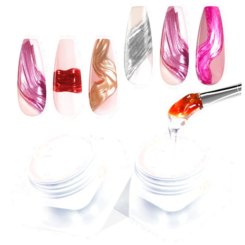 U-Shinein 3D Painting Gel, 2-in-1 Clear Nail Gel Sculpting Gel for Chrome Nail Powder, 2PCS Professional Nail Chrome Mirror Effect, Metallic 3D Nail Art Design, Craving Embossed DIY Nail Glue Gel 10ml