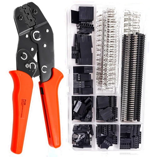 Taiss Dupont Crimping Tool Kit with 600PCS 2.54mm Dupont Connector Kit SN-28B Ratcheting Wire Crimper Plier,1/2/3/4/5/6/7 Pin Housing Dupont Connector Male Female Pin Header Crimp Terminal AWG28-18
