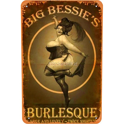NIUMOWANG Metal Sign - Fable 3 Propaganda Poster - Big bessie's Burlesque Large and Lovely Twice Nightly Tin Poster 12 X 8 Inches