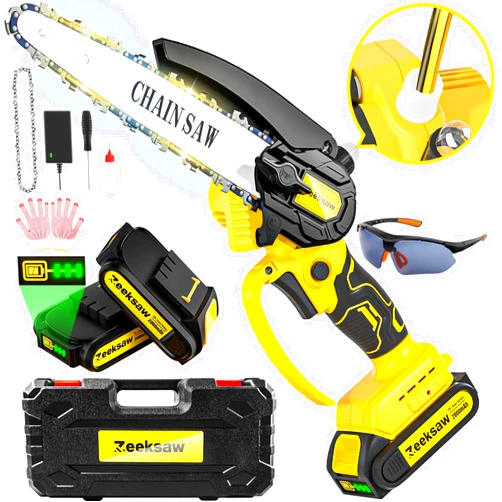 Zeeksaw Cordless Mini Chainsaw 6 Inch, Auto Oiler & Strong Tool-Box, One-Hand Handheld Electric Portable Chainsaw, Super Power Small Chain Saws 2x2000mAh Battery Operated for Tree Wood,Christmas Gifts