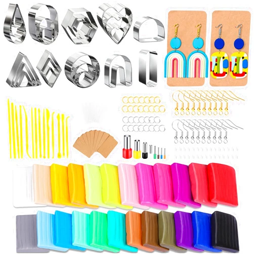 Snoghmil Polymer Clay Earrings Making Kit with 32pcs Polymer Clay Cutters, 24pcs Oven Bake Clay, 30 Set Earring Rings&Hooks, Modeling Clay Jewelry Making Kit for Teen Girls