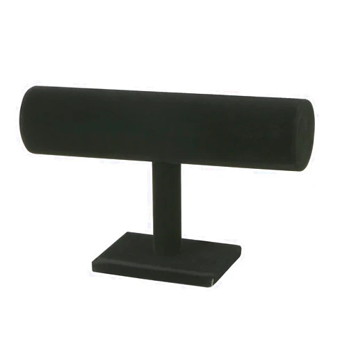 CABAX Velvet Wood One Tier Bracelet Bangle Hovering T-Bar Bracelet Holder Necklace Jewelry Display Stand for Malls Home Organization, Black