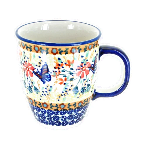 Blue Rose Pottery Blue Rose Polish Pottery - Yellow Blue Butterfly Coffee Mug - 8 oz - Perfect Mug for the Office, Home, or a Gift