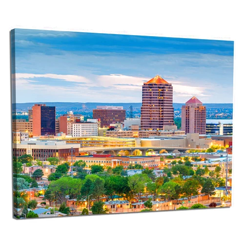 Artbrush Tower Albuquerque Skyline Canvas Wall Art New Mexico Cityscape Wall Decor Skyscrapers Picture HD Print Poster Painting Framed Home Living Room Bedroom Decoration Ready to Hang(16''Wx12''H)
