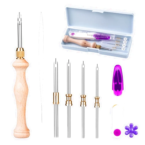 Cheloment Exquisite Punch Neddle Kit with Storage Tin Box,Adjustable Punch Needle Tool with 5 Different Metal Needles,Embroidery Punch Needle Set Adults Beginner for DIY Craft,Perfect for Decoration and Gifts