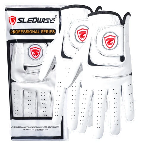 Sledwise Golf Gloves Men Left Handed Golfer 2 Pack - 100% Cabretta Leather, Mens Golf Glove, All Weather Grip