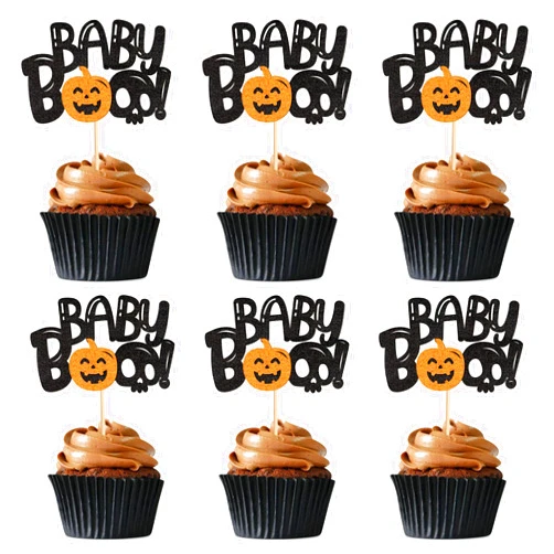 Ercadio 24 Pack Pumpkin Baby Boo Cupcake Toppers Glitter Halloween Baby Pumpkin Cupcake Picks Pumpkin Baby Boo Cake for Baby Shower Birthday Halloween Themed Party Cake Decorations Supplies