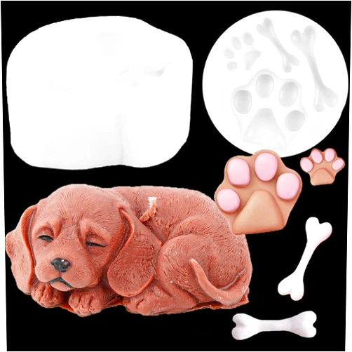 LSLEVA 2Pcs Silicone Candle Molds, Pet Dog Mold and 3D Puppy Paw Bone Shape Mold for Candle Making Resin Soap Casting Holiday Gift Craft Supplies Aromatherapy Home Decor Wedding Souvenirs