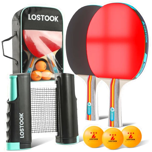 Lostook Professional Ping Pong Paddles Set of 2/4 with Table Tennis Rackets and 3 Star Balls, Portable Ping Pong Table Net with Clamps for Any Table, Home/Outdoor Games