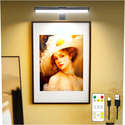 TINTINDOC Battery Operated Picture Light 13’’ with 3 Lighting,Full Metal Wireless Painting Light for Pictures, Remote Art Light for Wall Dimmable, 6000mAh Rechargeable Picture Lights for Gallery Dart