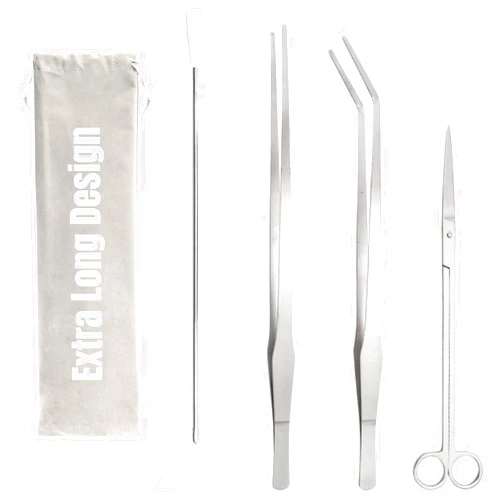 Hiceeden 4 Pcs 15 Inch Long Aquarium Aquascape Tools, Stainless Steel Aquascaping Tools Kit Include Aquarium Tweezer, Scissor, Spatula, Aquatic Plants Tool Set with Storage Pouch for Fish Tank