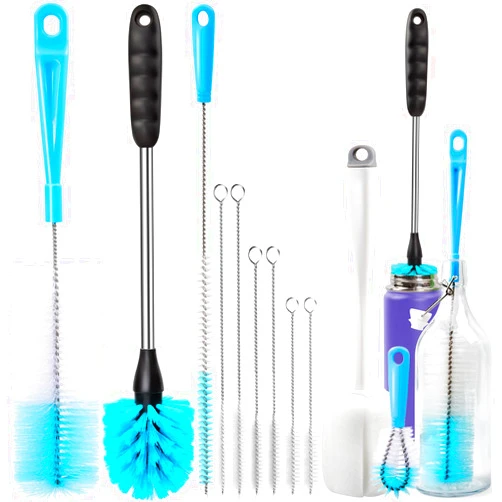 Holikme Bottle Brush Tube Cleaning Set, Long Handle Bottle Cleaner for Washing Narrow Neck Beer Bottles Wine Decanter Narrow Cup Pipes Sinks Cup Cover, White