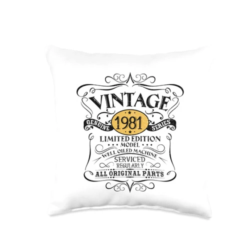 1981 Birthday Funny Creative Designs Vintage 1981 40th Birthday Gift Men Women Original Design Throw Pillow, 16x16, Multicolor