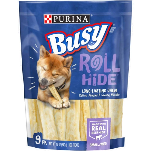 Purina Busy Rawhide Small/Medium Breed Dog Bones, Rollhide - 9 ct. Pouch