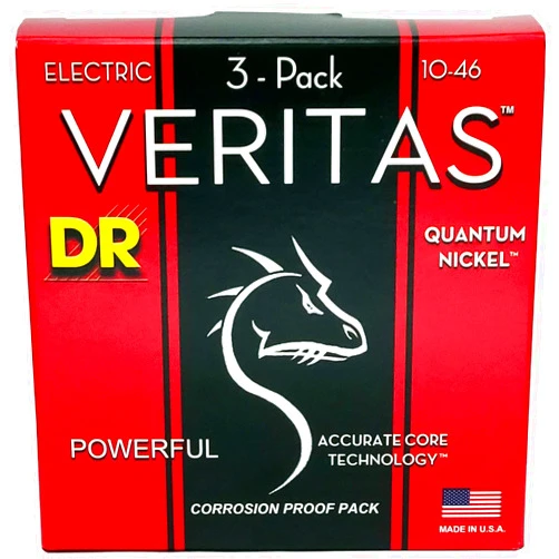 DR Strings Veritas Coated Core Technology Electric Guitar Strings, Medium 10-46, 3-Pack (VTE-10-3PK)