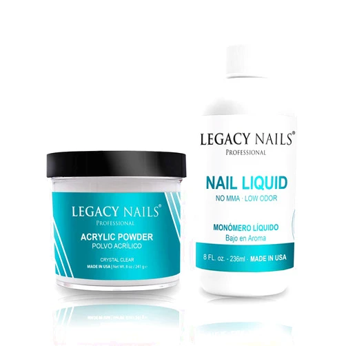 LEGACY NAILS - Crystal Clear Acrylic Powder 8oz AND Nail Sculpting Liquid Monomer 8oz - Medium Setting Time - MMA-free - Superior Adhesion - Natural Finish