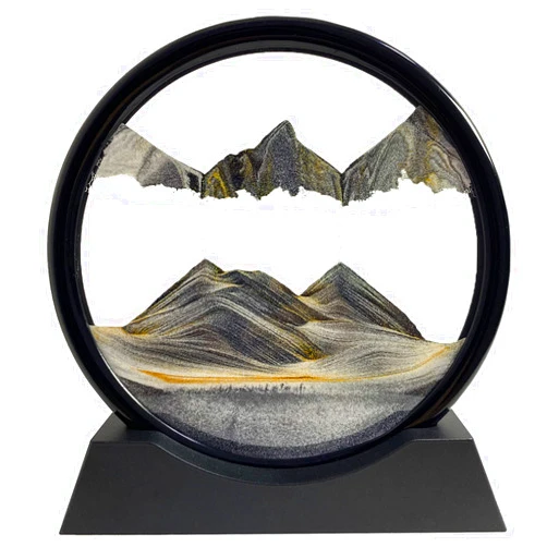 SANDCLE Moving Sand Art Liquid Motion - Moving Sand Art Picture Decor 3D Deep Sea Sandscape, Round Glass Frame Display Flowing Sand Relaxing Toy for Desktop Home Office Work Decoration(Black, 12