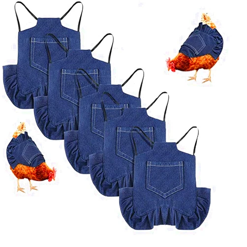 BASICGOLDYAO 5 Pcs Chicken Saddle Hen Apron with Elastic Straps Denim Hen Feather Protector Jacket Hen Care Supplies