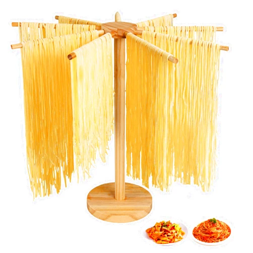 FEMILTG Pasta Drying Rack,Wood Pasta Drying Rack Collapsible for Homemade Fresh Pasta Noodle,Spaghetti Dryer Hanger Stand for Kitchen,for Pasta Maker,with Transfer Wand and 9 Bars