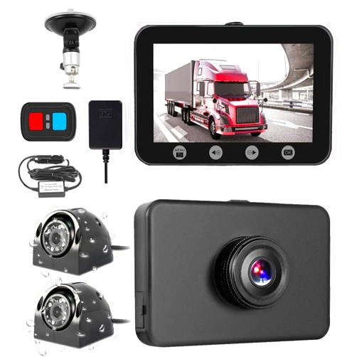 VSYSTO 3CH WiFi Truck Dash Cam, 4.5'' Screen GPS HD 1080P Front & 720P Sides Infrared Night Vision Lens Backup Camera System DVR for Semi Trailer Van Tractor Car RV, G-Sensor Loop Recording