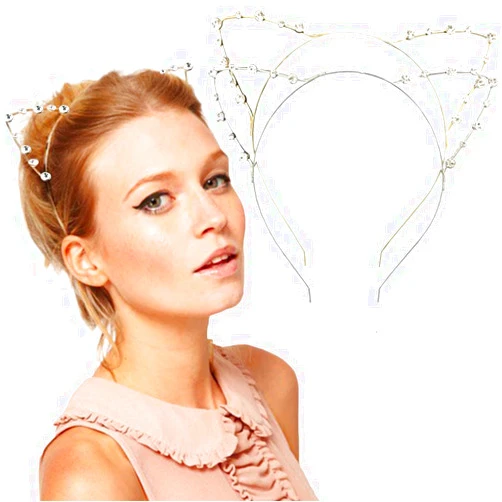 DRESHOW Rhinestone Cat Ears Headbands Kitty Crystal Hair Band for Girls and Women Pack of 2 Silver Gold Rhinestone One Size