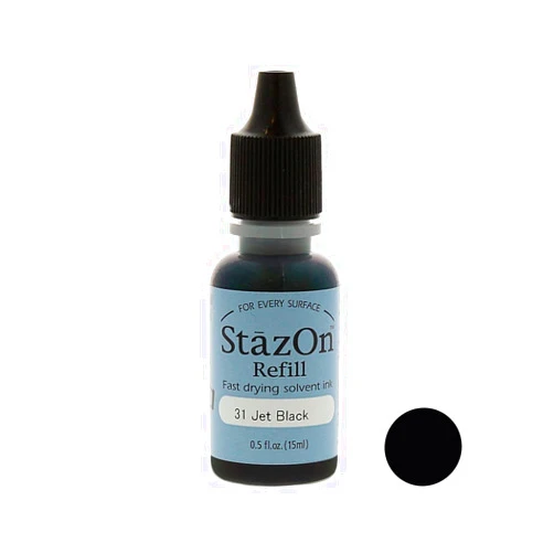 Tsukineko 1/2 Fluid Ounce StazOn Multi-Surface Inker, Jet Black