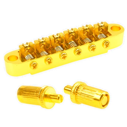 Yootones Tune-O-Matic Roller Saddle Guitar Bridge with Post Hole 6.3mm Replacement Set Compatible with Les Paul LP SG 6 String Electric Guitars (Golden)