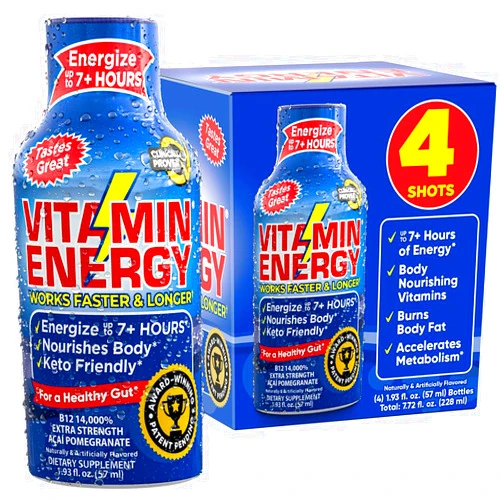 Vitamin Energy B12 Energy Drink Shots, Acai Pomegranate Flavor, Up to 7+ Hours of Energy, 1.93 Fl Oz, 4 Count
