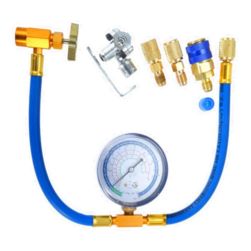 gohantee R134a Charging Hose Kit, Refrigerant Recharge Hose with Gauge 2.75“, R134a Can Tap and Quick Couple, 1/4 Male Adapter Kit and BPV31 Piercing Valve for Air Conditioning