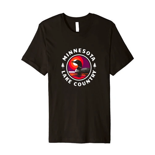 Minnesota Up North gifts from Cornett Studio Minnesota Lake Country with Loon and Sunset Premium T-Shirt