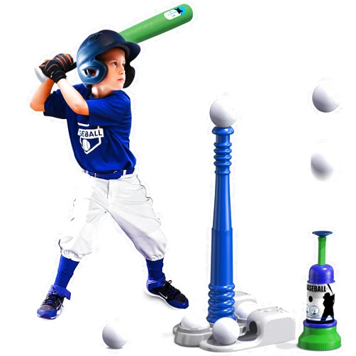 QDRAGON 2 in 1 T Ball Sets for Kids 3-5 5-8, Tee Ball Set with Automatic Pitching Machine/Adjustable Batting Bat & Stand/6 Balls, Baseball Toys Outdoor Sport for Toddlers Boys, Blue