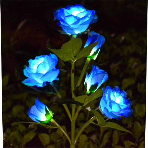 Homeleo [Upgraded 6 Flowers] Solar Powered Decorative Rose Garden Stake Lights, Waterproof Realistic Artificial Flowers for Outdoor Flower Bed Patio Yard Pathway Memorial Cemetery Grave Decorations, Blue