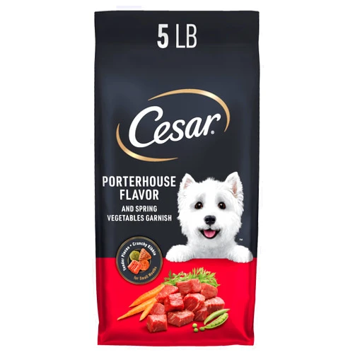 Cesar Small Breed Dry Dog Food for Small Dogs, Porterhouse Flavor and Spring Vegetables Garnish, 5 lb Bag