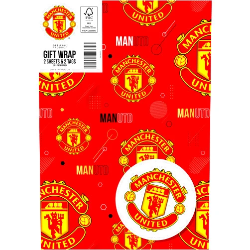 Danilo Promotions LTD Manchester United Wrapping Paper 2 Sheet 2 Tags, Man United Gift Wrap