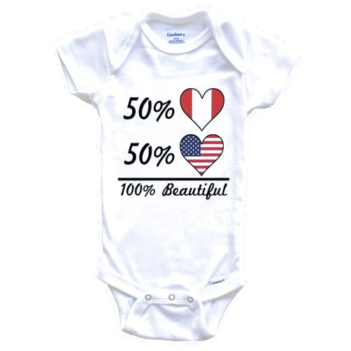 Really Awesome Shirts 50% Peruvian 50% American 100% Beautiful Peru Flag Heart One Piece Baby Bodysuit
