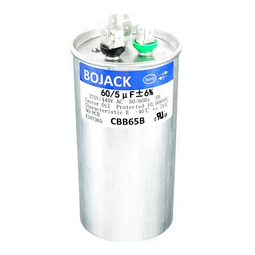 BOJACK 60+5uF 60/5MFD ±6% 370V/440V CBB65 Dual Run Circular Start Capacitor for AC Motor Run or Fan Start or Condenser Straight